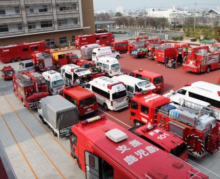 大災害時は、全国の緊急消防援助隊が集結します。